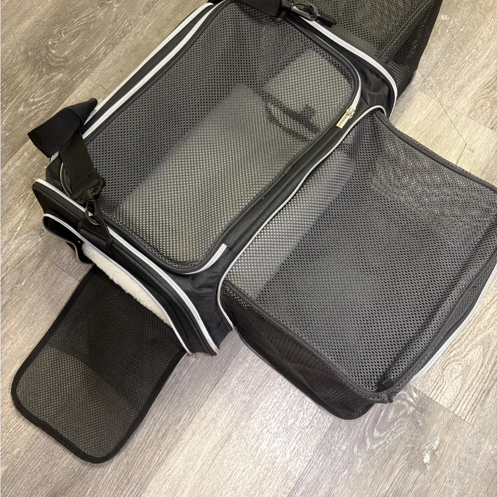 Black Foldable Mesh Cat Carrier Travel Bag with Multiple Openings
